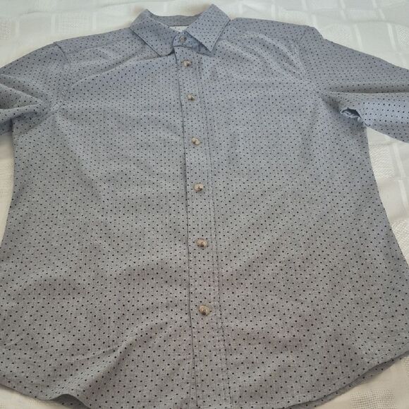 Ben Sherman Soho Slim Fit Charcoal Polka Dot Button Down Shirt - Picture 13 of 16